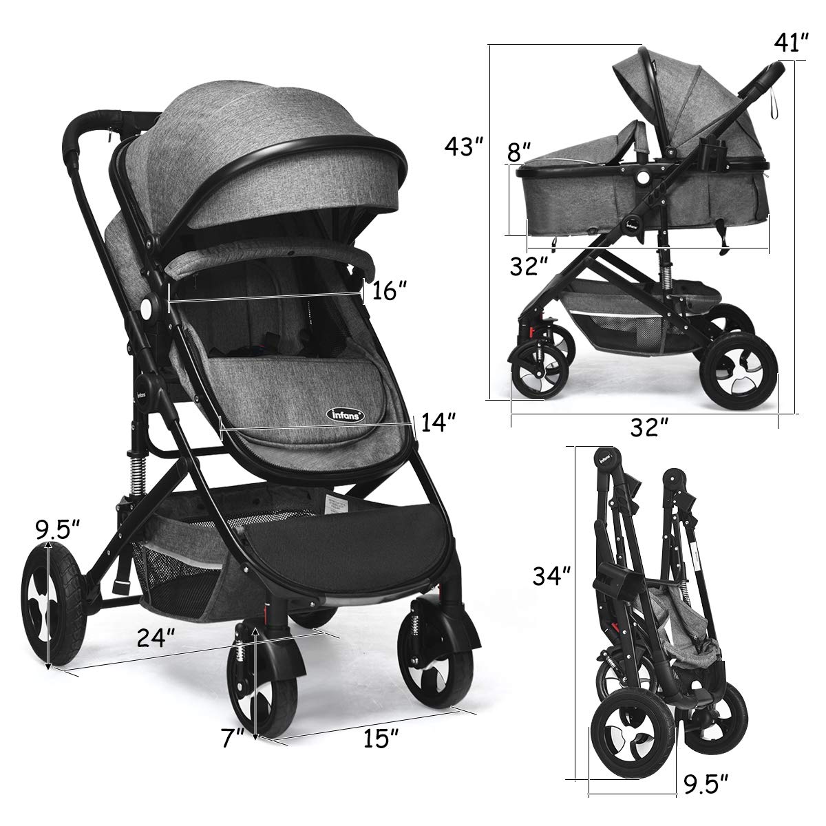 2-in-1 High Landscape Convertible Reversible Infant Baby Stroller OLAKIDS