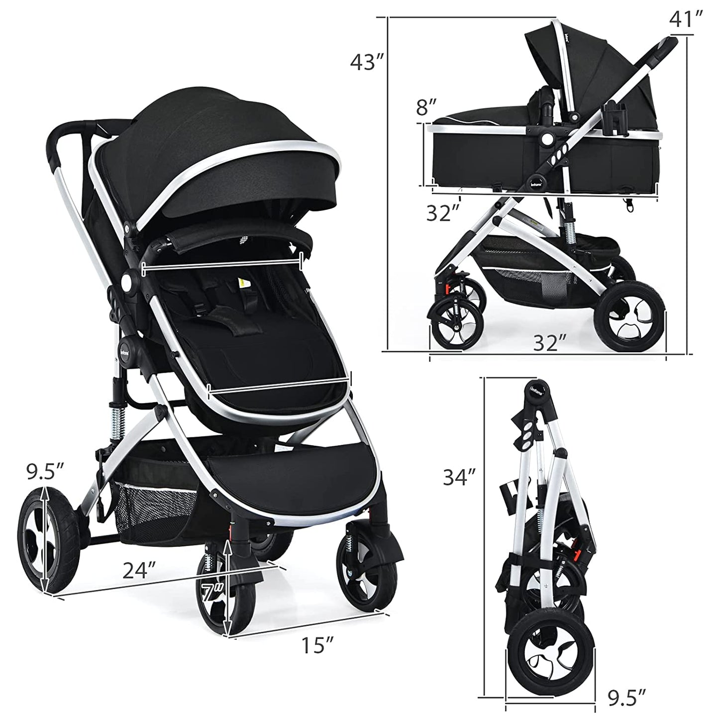 2-in-1 High Landscape Convertible Reversible Infant Baby Stroller OLAKIDS