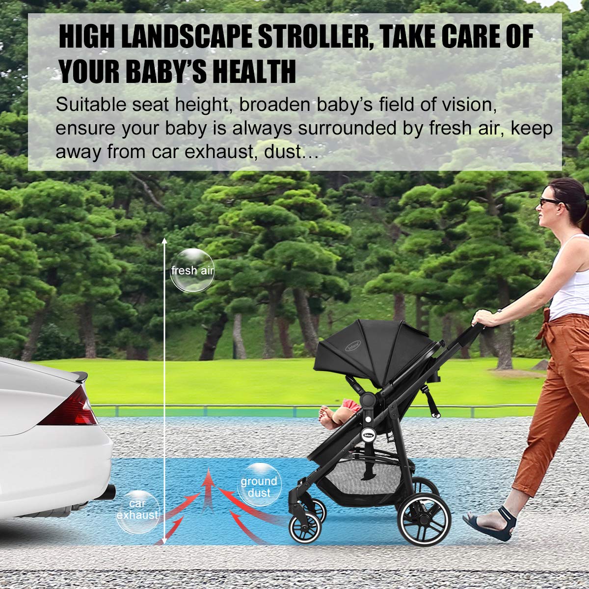 OLAKIDS 2 in 1 Baby Stroller High Landscape Infant Stroller Reversible Bassinet Pram Foldable Pushchair