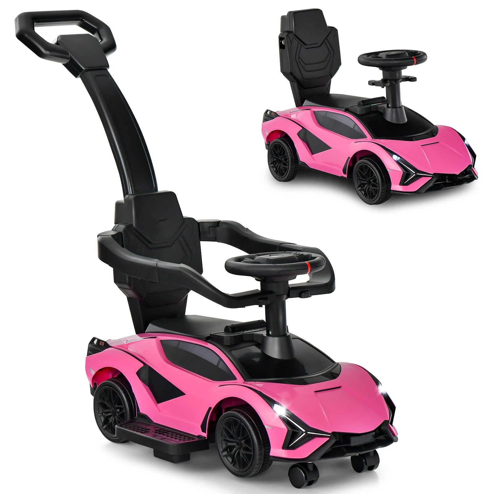 OLAKIDS 3 in 1 Ride on Push Car, Licensed Lamborghini Baby Stroller Sliding Walking Car