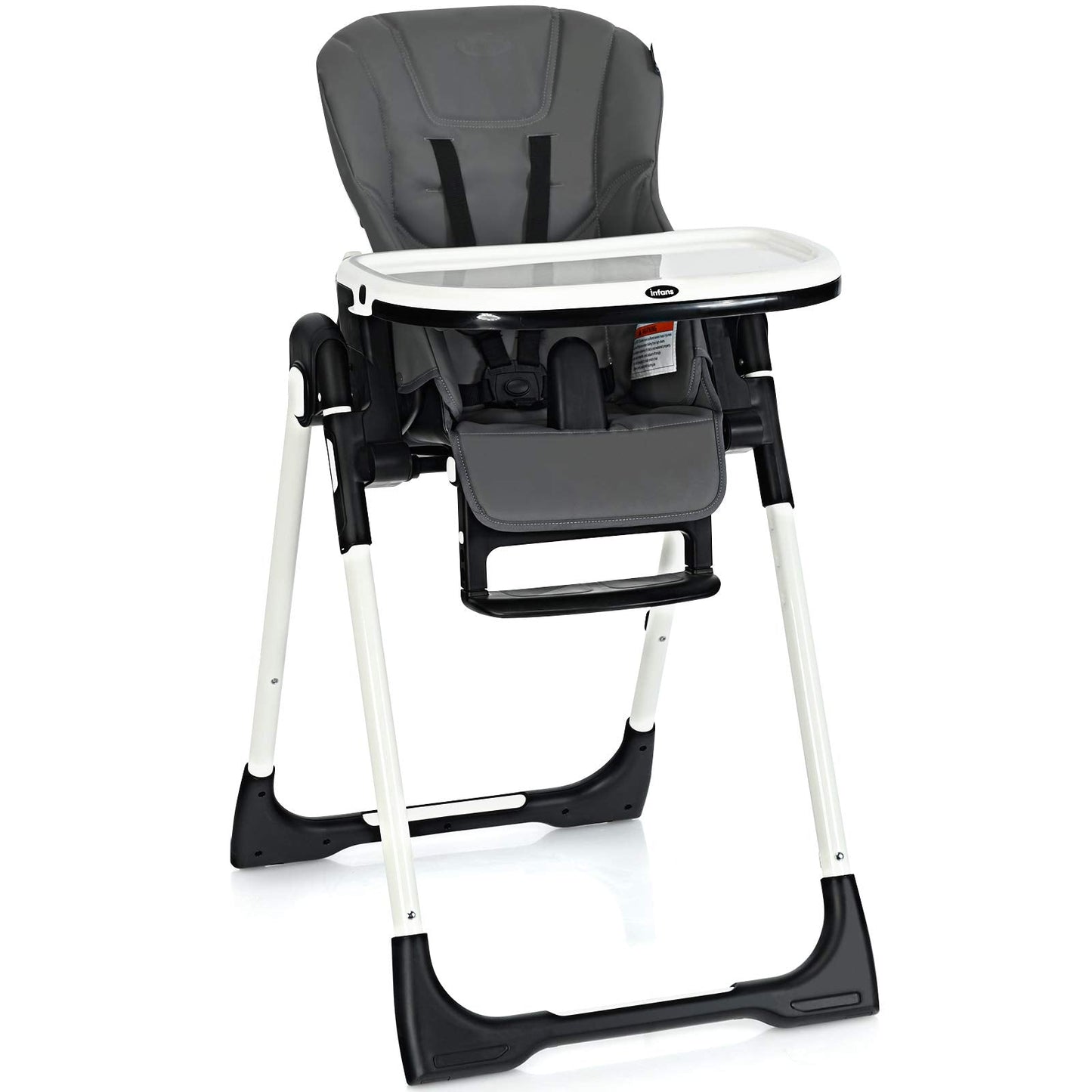 INFANS High Chair for Babies & Toddlers, Foldable Highchair with Multiple Adjustable Backrest Footrest Seat Height, Removable Tray, Detachable PU Leather Cushion, Built-in Rear Wheels