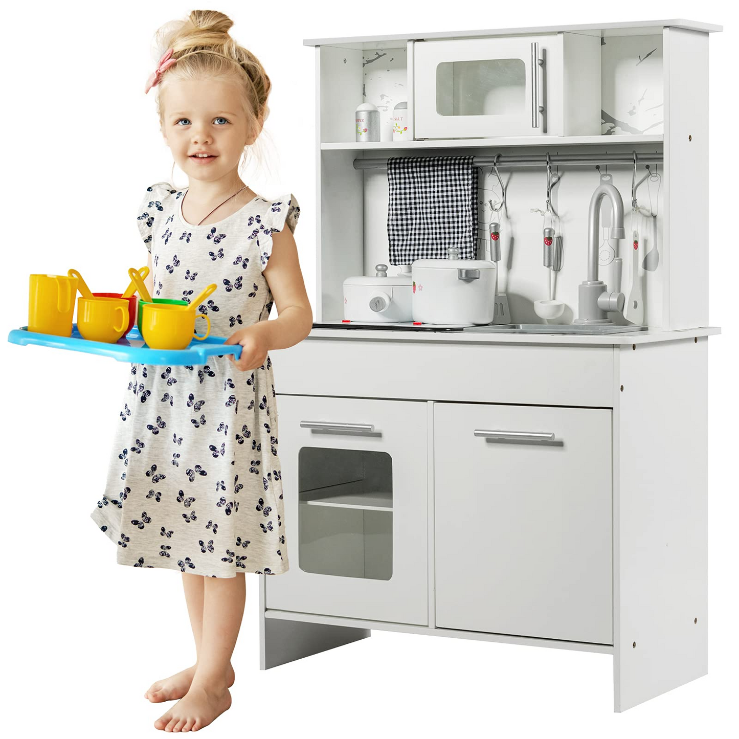 Kids Kitchen Playset | Wooden Pretend Chef Cooking Set with Simulated Sound OLAKIDS