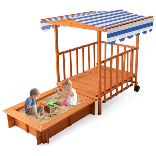 47 Inch Wooden Cedar Cabana Sandbox for Outdoor Backyard Play Home OLAKIDS
