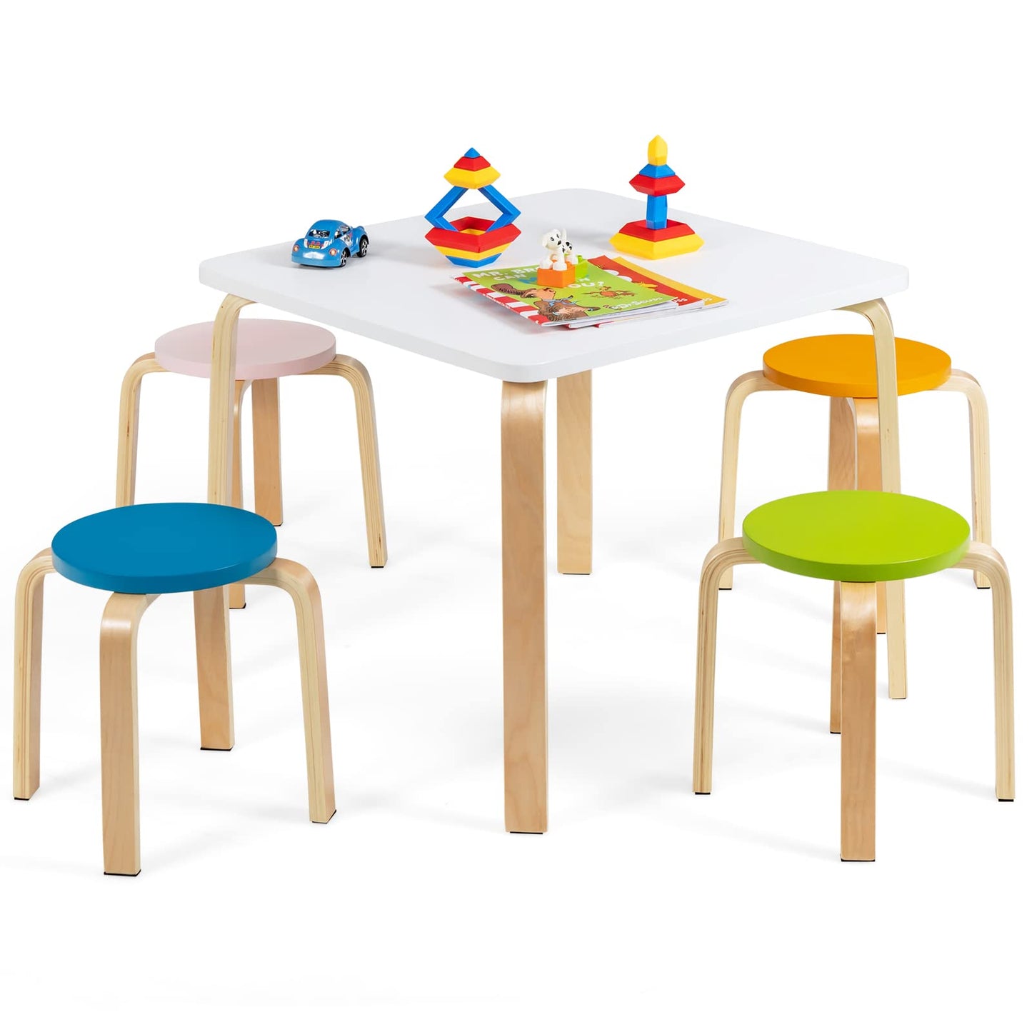 5-Piece Activity Table with 4 Stool for Toddler Drawing Reading OLAKIDS