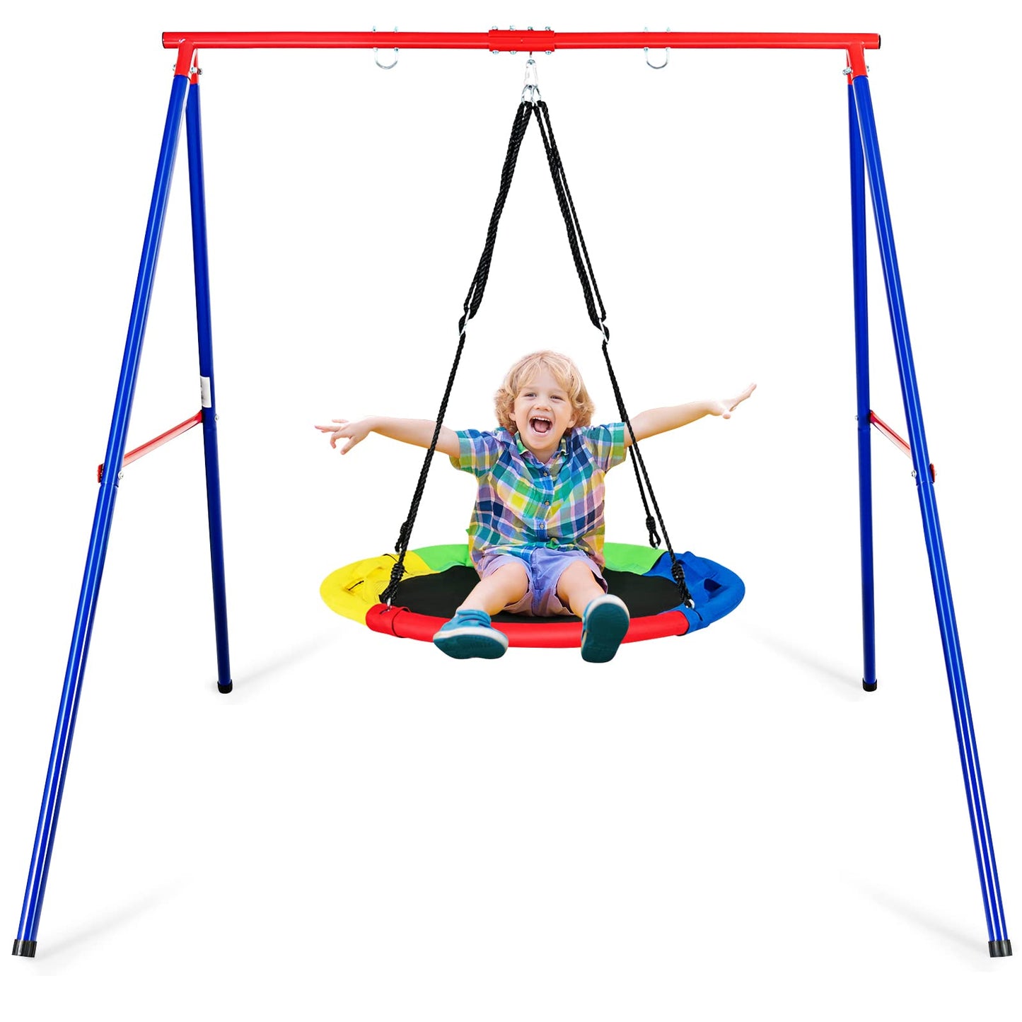 OLAKIDS Swing Sets for Backyard, Heavy Duty A-Frame Metal Swing Frame Stand, Outdoor Playground Play Set Toy