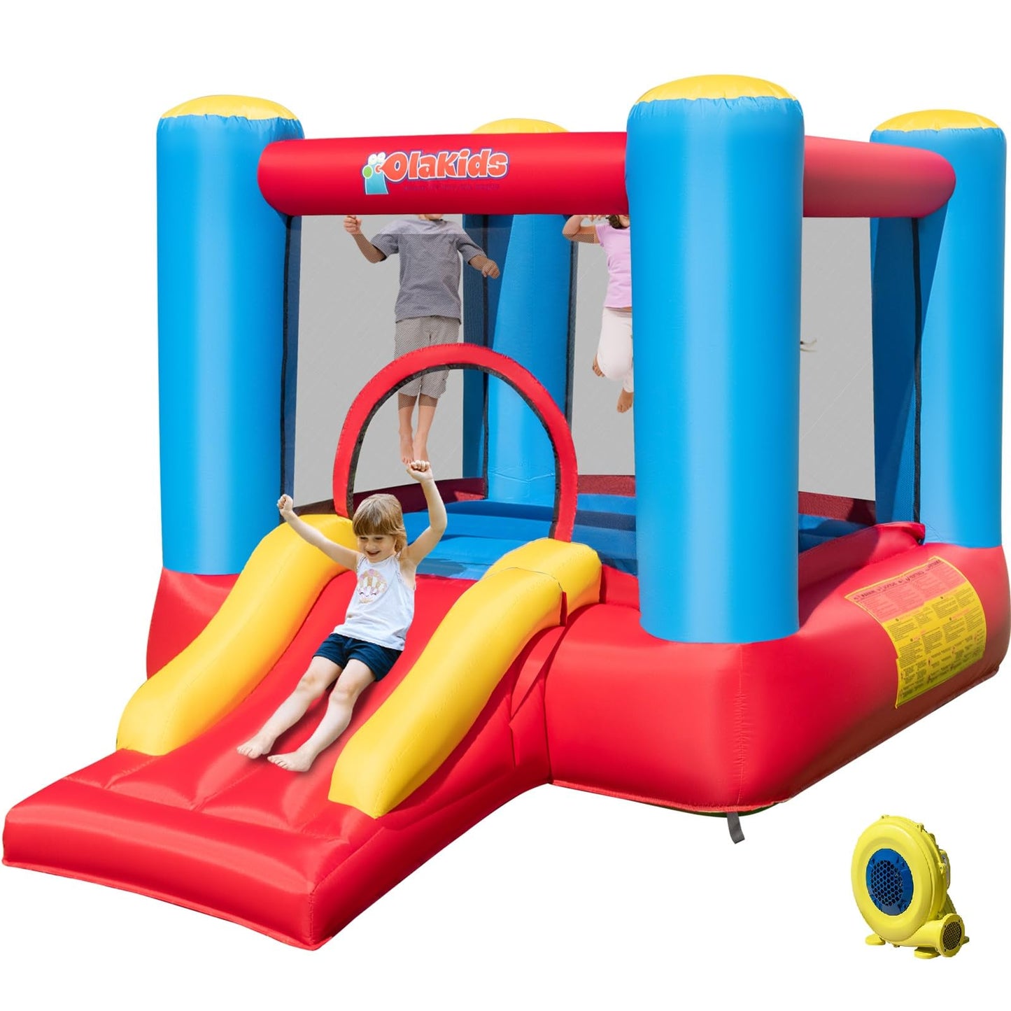 OLAKIDS Inflatable Bounce House, 3 in 1 Kids Jumping Castle, Indoor Outdoor Inflatable Obstacle Course (with 480W Blower)