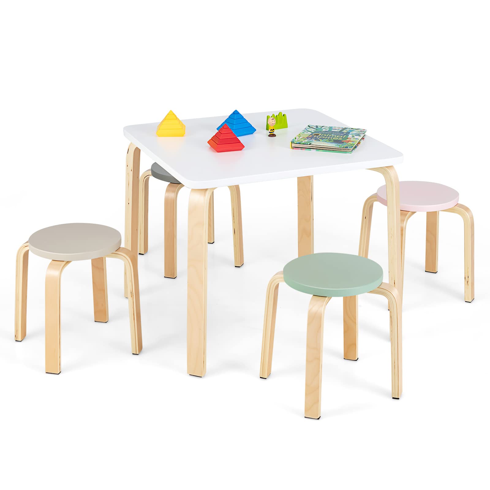 5-Piece Activity Table with 4 Stool for Toddler Drawing Reading OLAKIDS