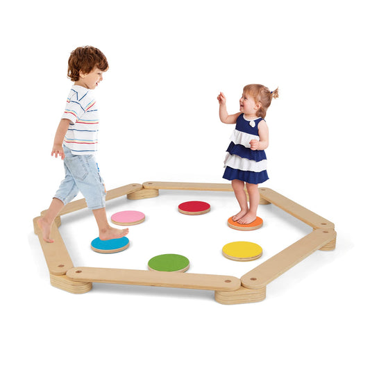 OLAKIDS Montessori Wooden Balance Beam Stepping Stones for Kids Toddler,12 Piece Obstacle Course for Playroom Indoor Outdoor OLAKIDS