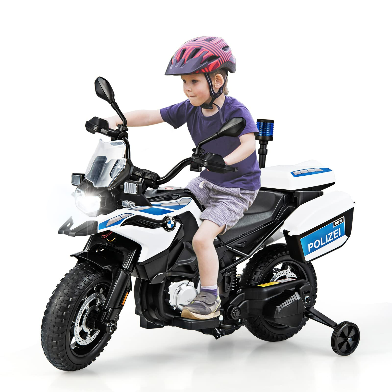 OLAKIDS Kids Motorcycle, 12V Licensed BMW Electric Ride On Police Dirt Bike with Training Wheels OLAKIDS