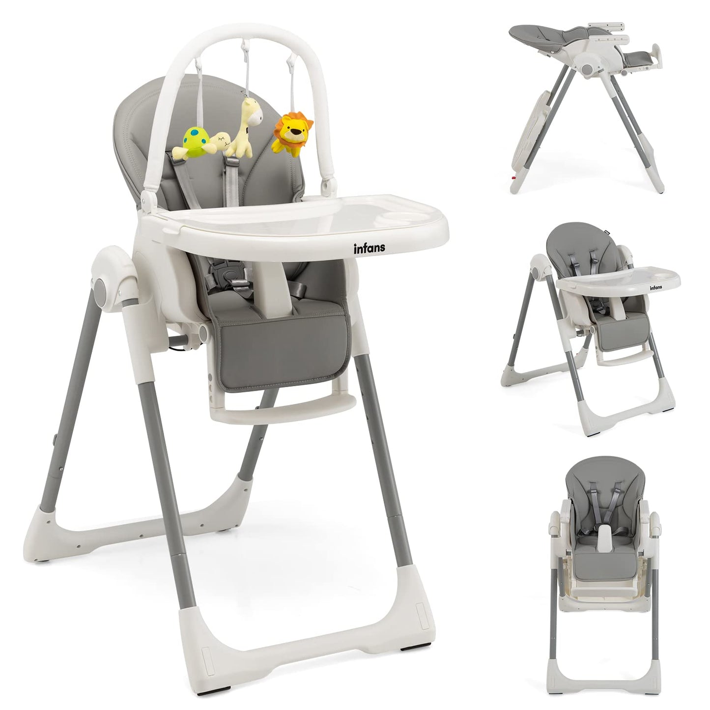 OLAKIDS High Chair for Babies and Toddlers, Foldable Highchair with 7 Different Heights 4 Reclining Backrest Seat 3 Setting Footrest OLAKIDS