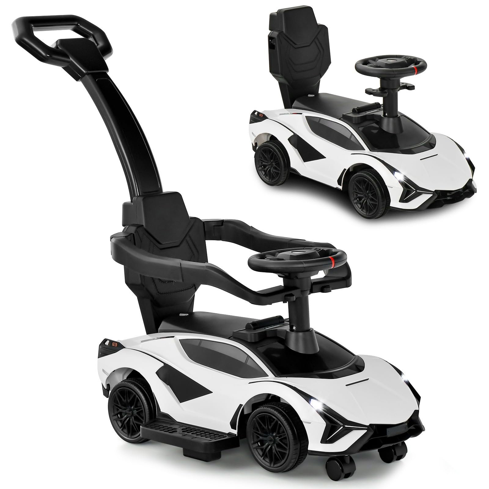 OLAKIDS 3 in 1 Ride on Push Car, Licensed Lamborghini Baby Stroller Sliding Walking Car