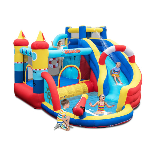 OLAKIDS Inflatable Water Slides, Nautical Themed Bouncy House with Slide, Splash Pool, Climbing Wall, Water Gun(Without blower) OLAKIDS