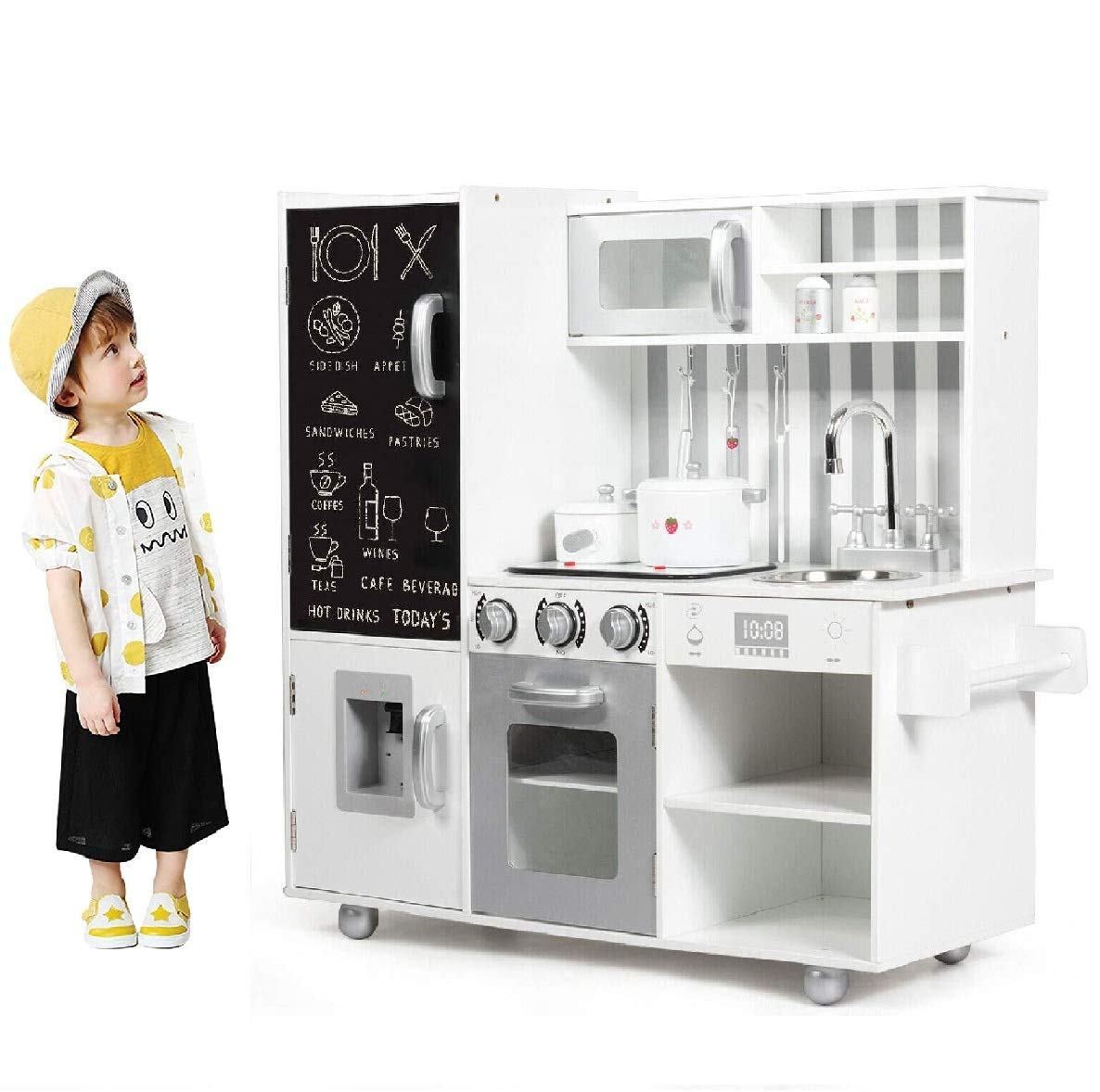 Kids Kitchen Playset | Wooden Pretend Chef Cooking Set with Simulated Sound OLAKIDS