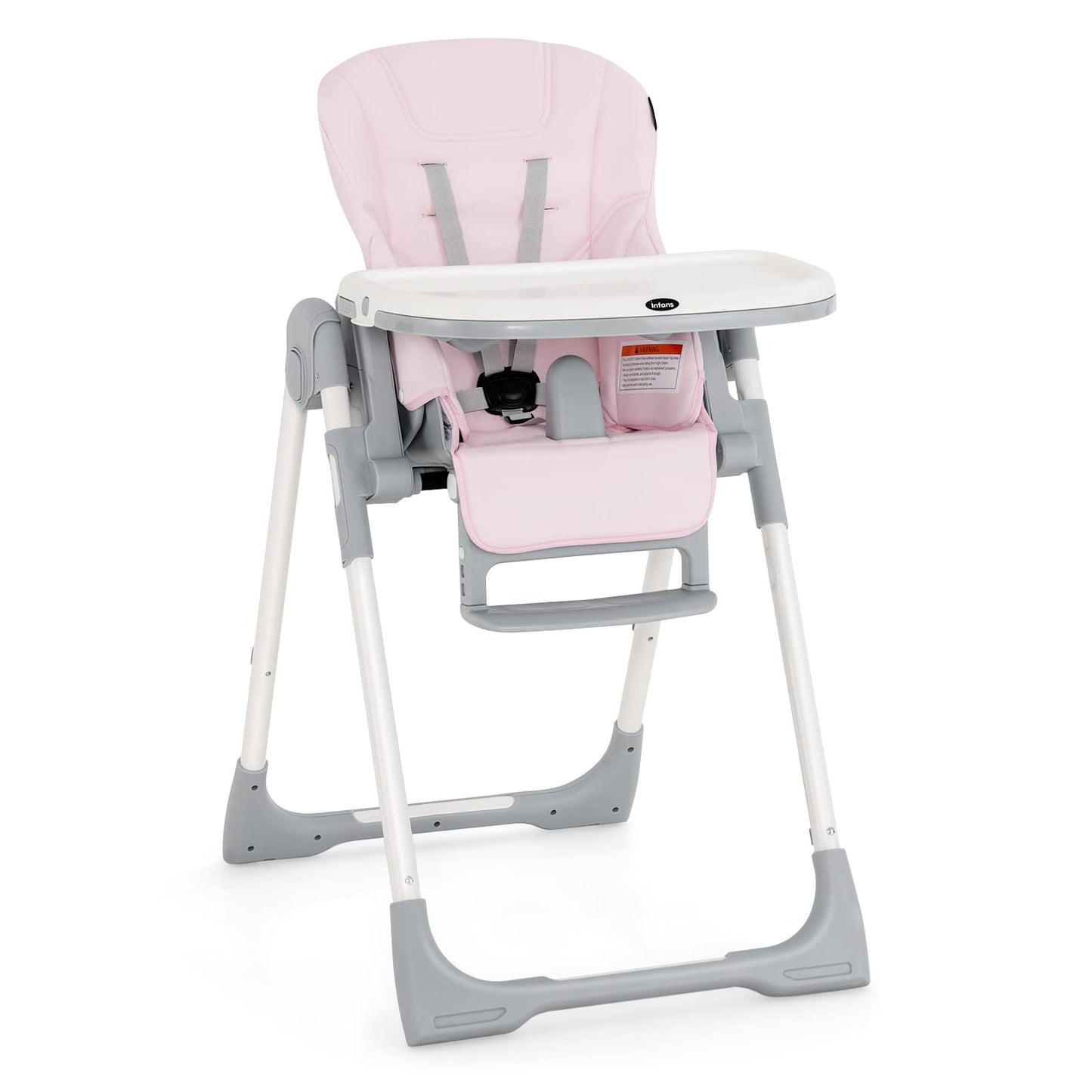 INFANS High Chair for Babies & Toddlers, Foldable Highchair with Multiple Adjustable Backrest Footrest Seat Height, Removable Tray, Detachable PU Leather Cushion, Built-in Rear Wheels