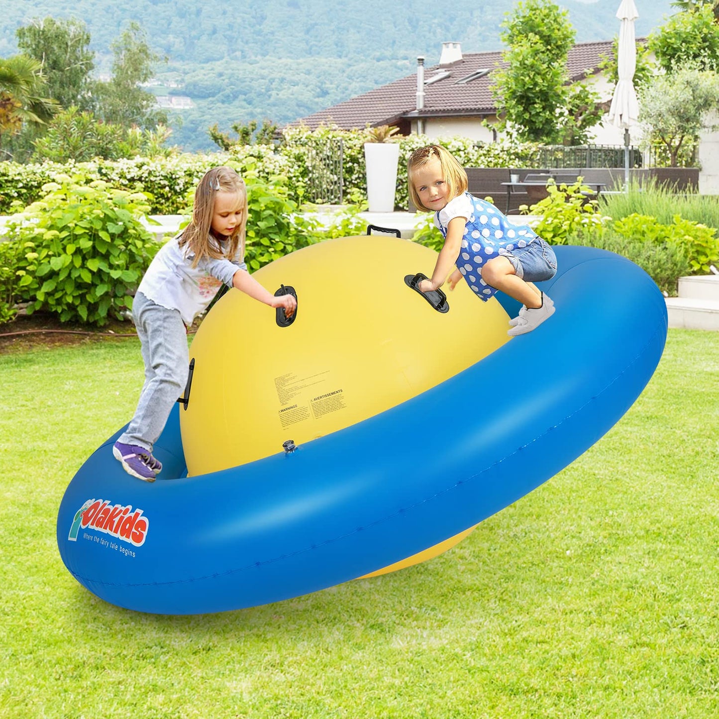 OLAKIDS 8FT Inflatable Dome Rocker Bouncer, Outdoor Kids Giant Roll and Play Seesaw Rocker with 6 Secure Handles