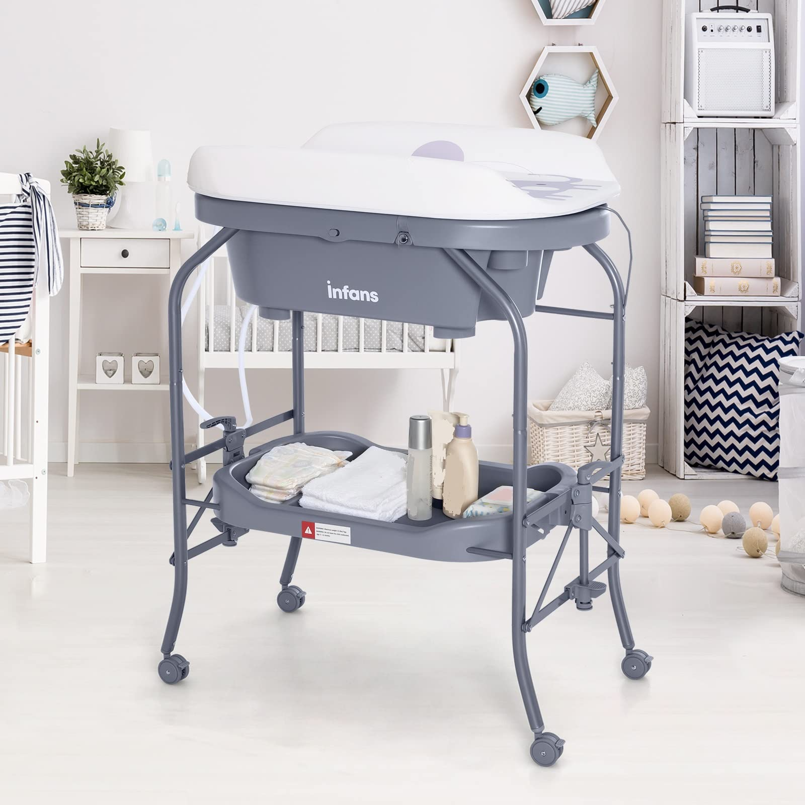 INFANS 2 in 1 Baby Changing Table with Bath Tub Unit Folding Diaper D OLAKIDS