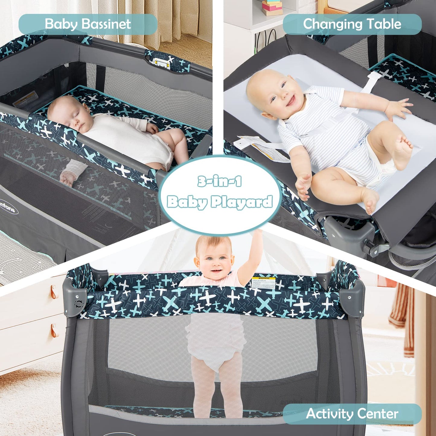 OLAKIDS Baby Pack and Play, Portable Nursery Center with Bassinet Crib Mattress, Changing Table OLAKIDS