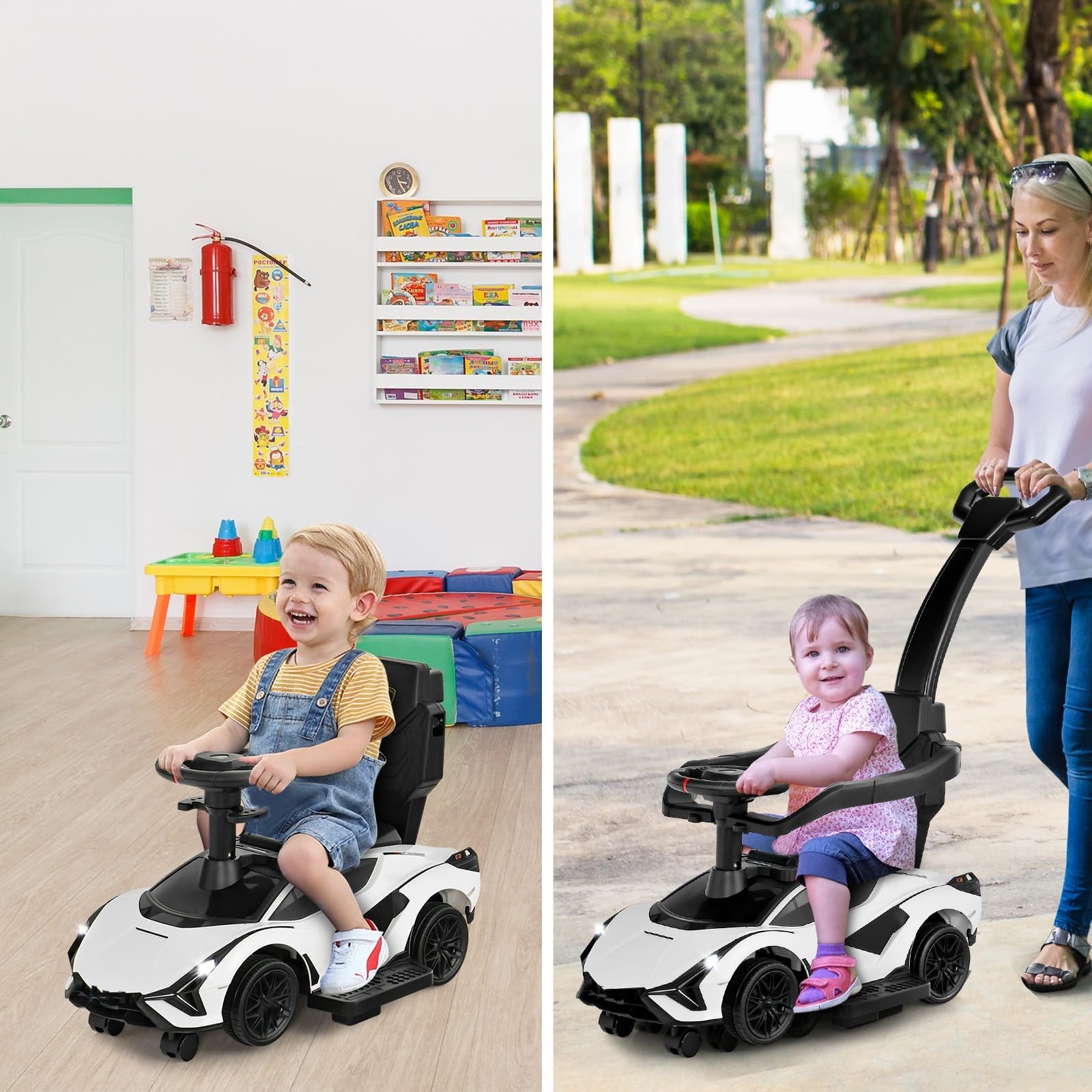 OLAKIDS 3 in 1 Ride on Push Car, Licensed Lamborghini Baby Stroller Sliding Walking Car