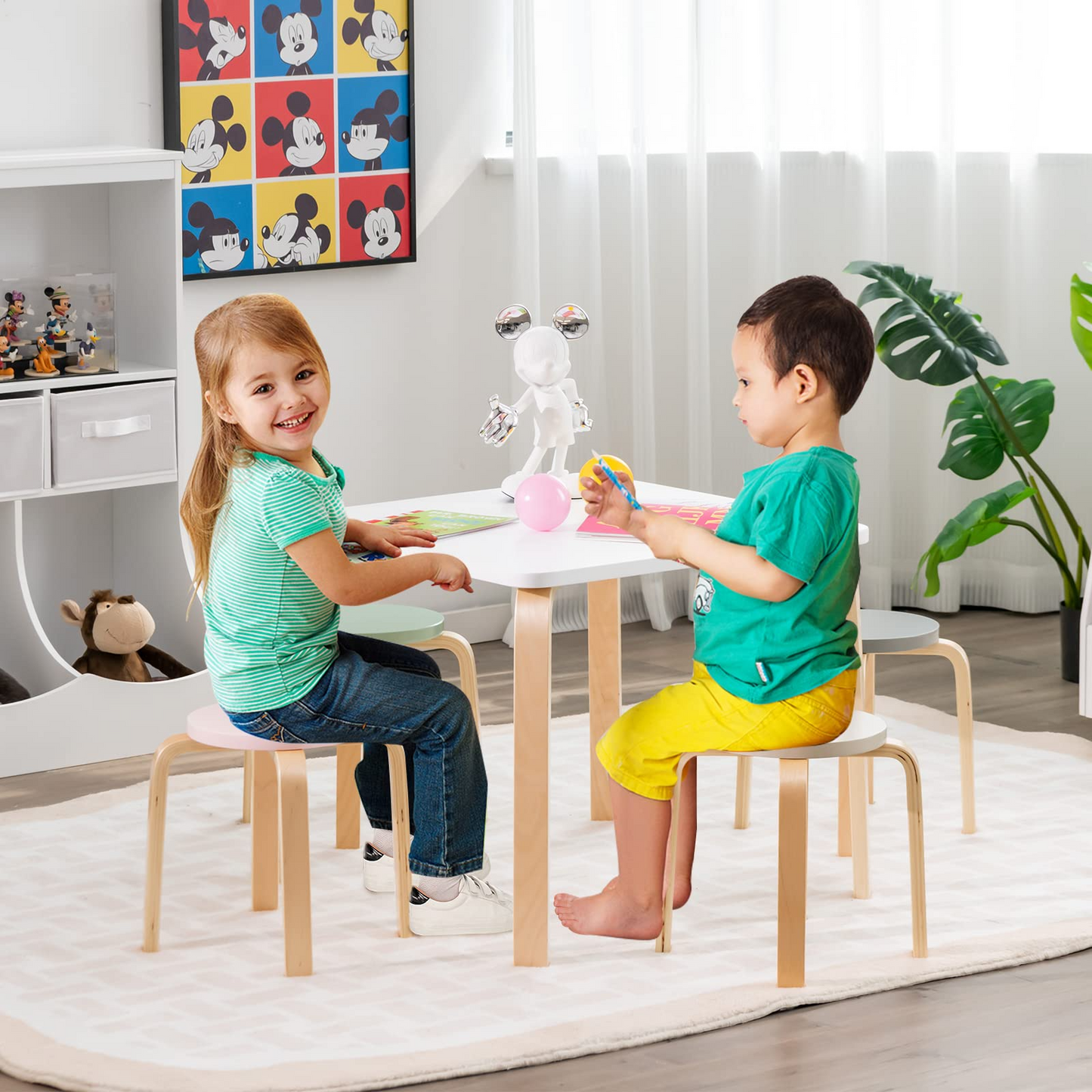 5-Piece Activity Table with 4 Stool for Toddler Drawing Reading OLAKIDS