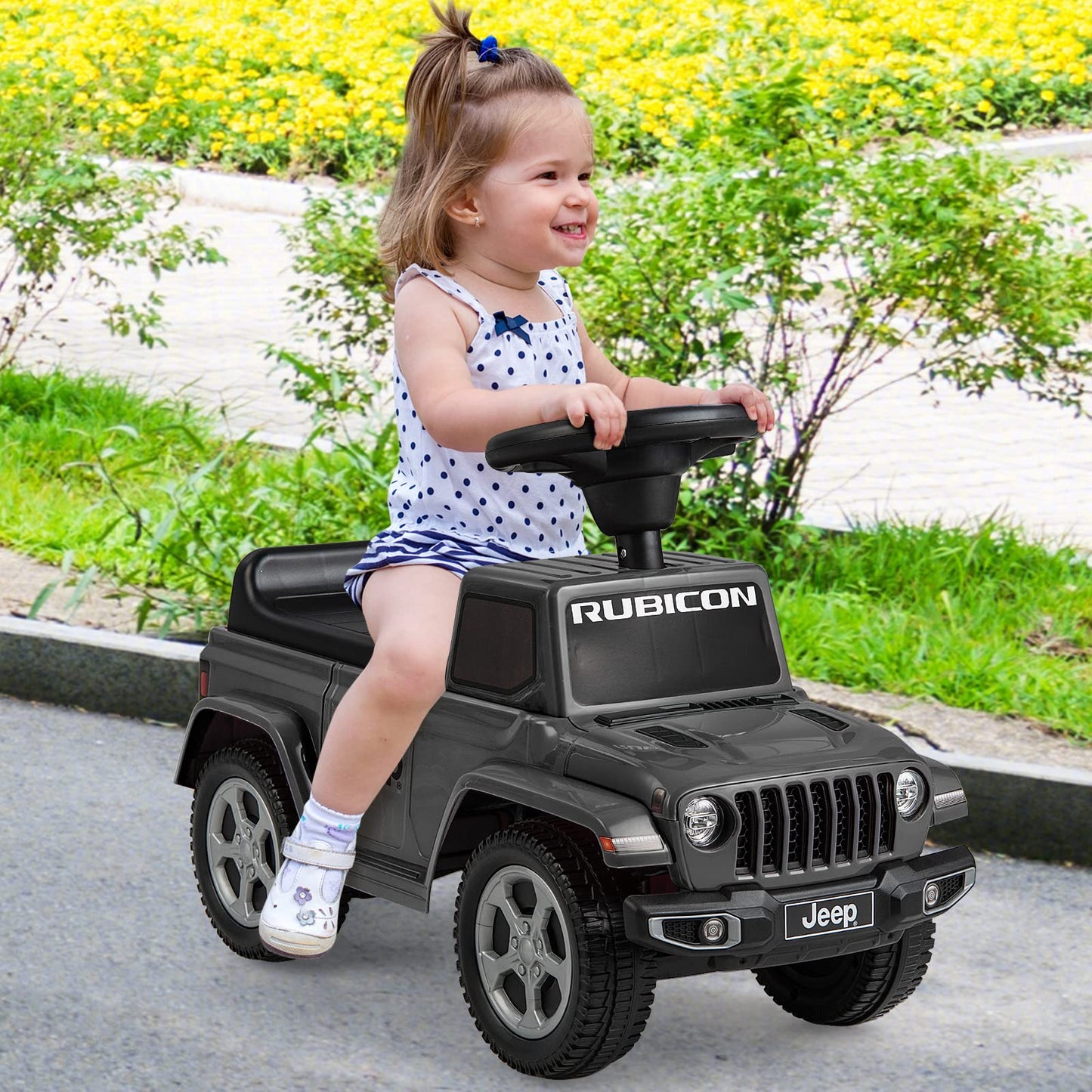 OLAKIDS Kids Ride on Push Car, Licensed Jeep Foot-to-Floor Sliding Toddler Toy with Engine Sound