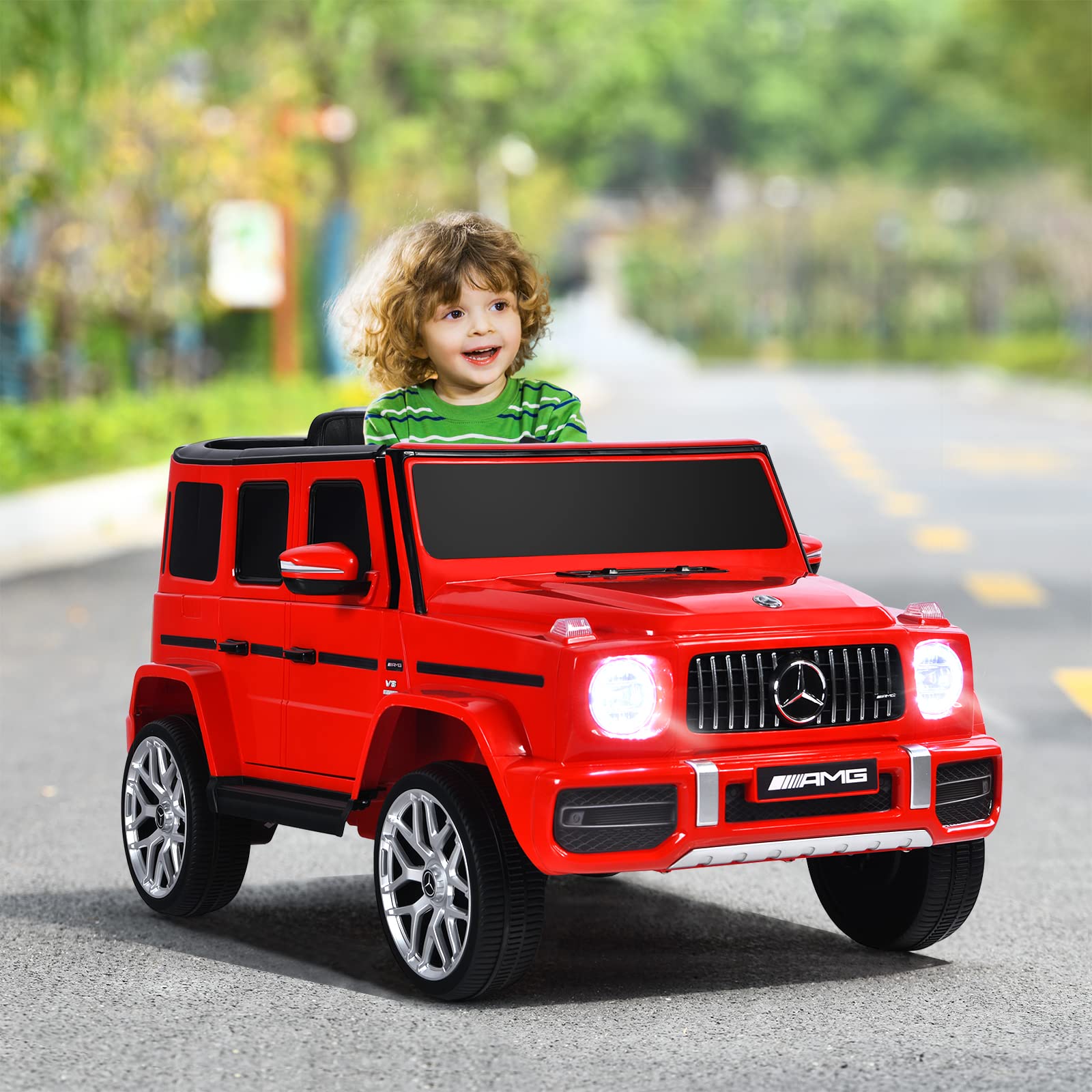 OLAKIDS 12V Kids Ride On Car, Licensed Mercedes Benz G63 Electric Vehicle with Remote Control, Double Open Doors, Music, Bluetooth, 2 Speeds, Wheels Suspension, Battery Powered Driving Toy OLAKIDS