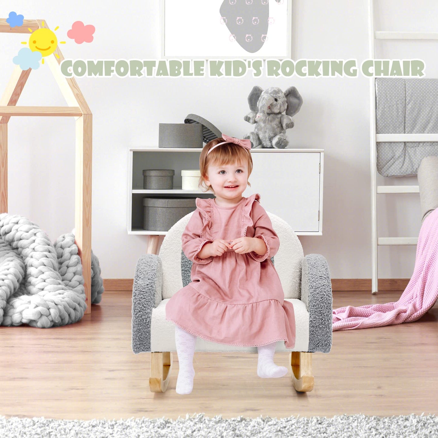 OLAKIDS Kids Sofa, Toddler Rocking Chair with Solid Wooden Frame, Anti-Tipping Design, Plush Fabric, Children Armchair OLAKIDS