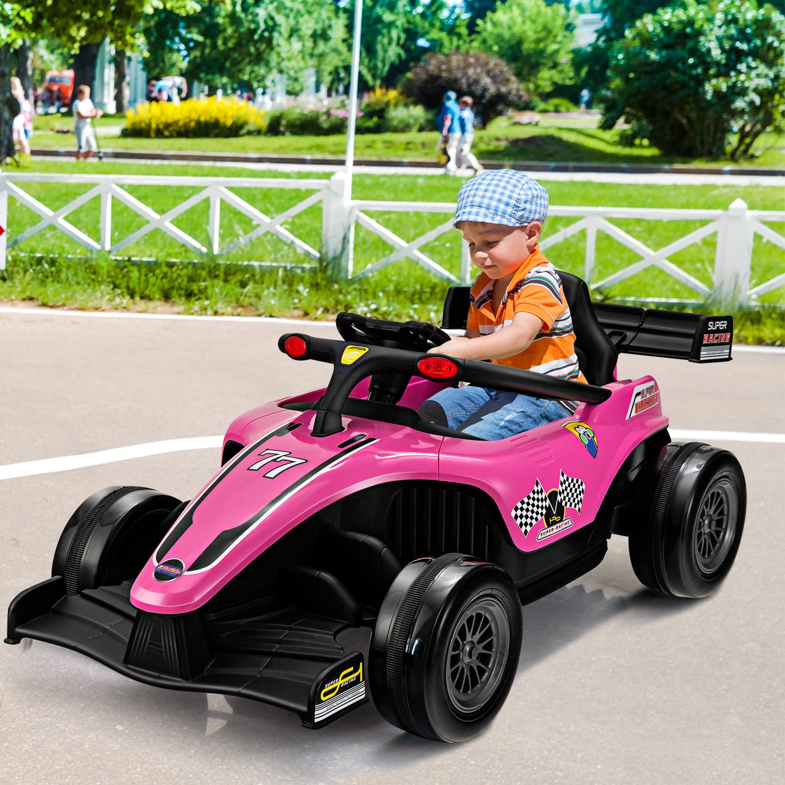 OLAKIDS ids Ride On Car, 12V F1 Racing Electric Vehicle for Toddlers with Control Remote, Battery Powered Motorized Toy with Music OLAKIDS
