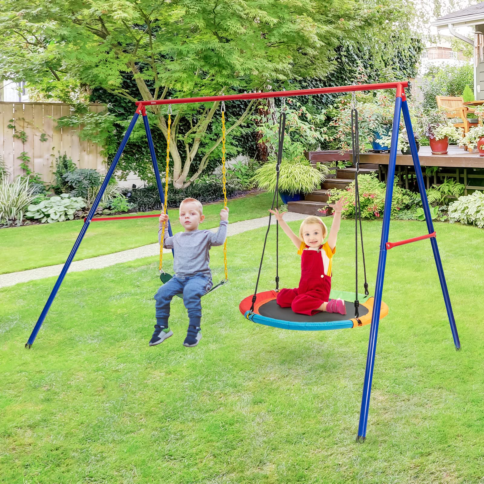 2 Seat Swing Stand Set | 550 lbs Heavy Duty Metal Swing Frame OLAKIDS