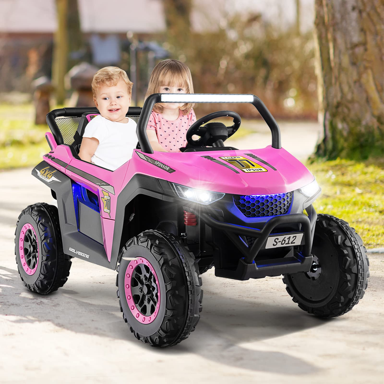 2 Seater Kids Ride On Car, 12V Electric Truck UTV with Remote Control OLAKIDS