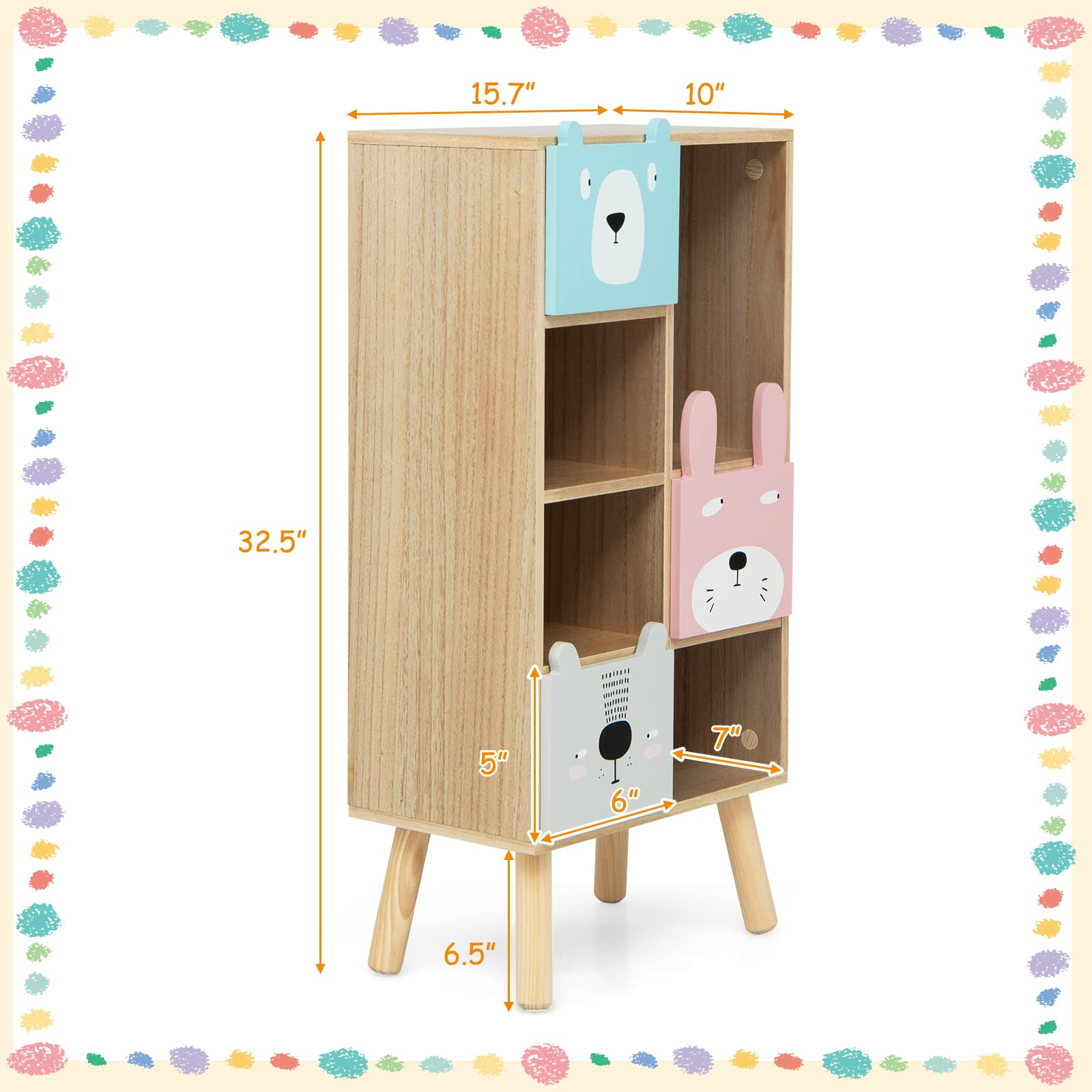 OLAKIDS Kids Bookcase Toy Storage Organizer, Children Storage Cabinet with 3 Slide Drawers and 4 Cubes OLAKIDS