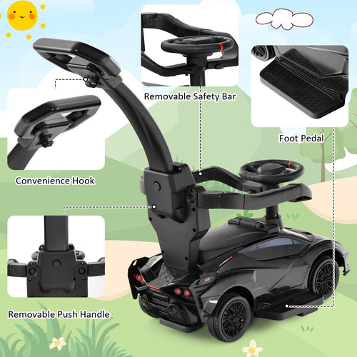 OLAKIDS 3 in 1 Ride on Push Car, Licensed Lamborghini Baby Stroller Sliding Walking Car