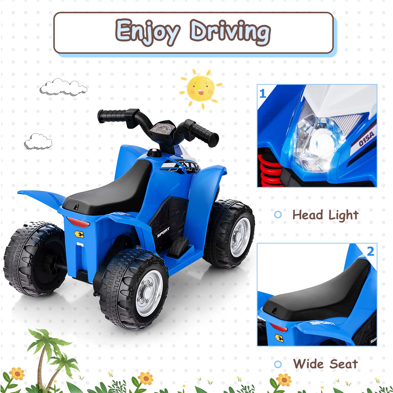 OLAKIDS Kids Ride On ATV, 6V Electric Vehicle for Toddlers, 4 Wheeler Battery Powered Motorized Quad Toy Car OLAKIDS