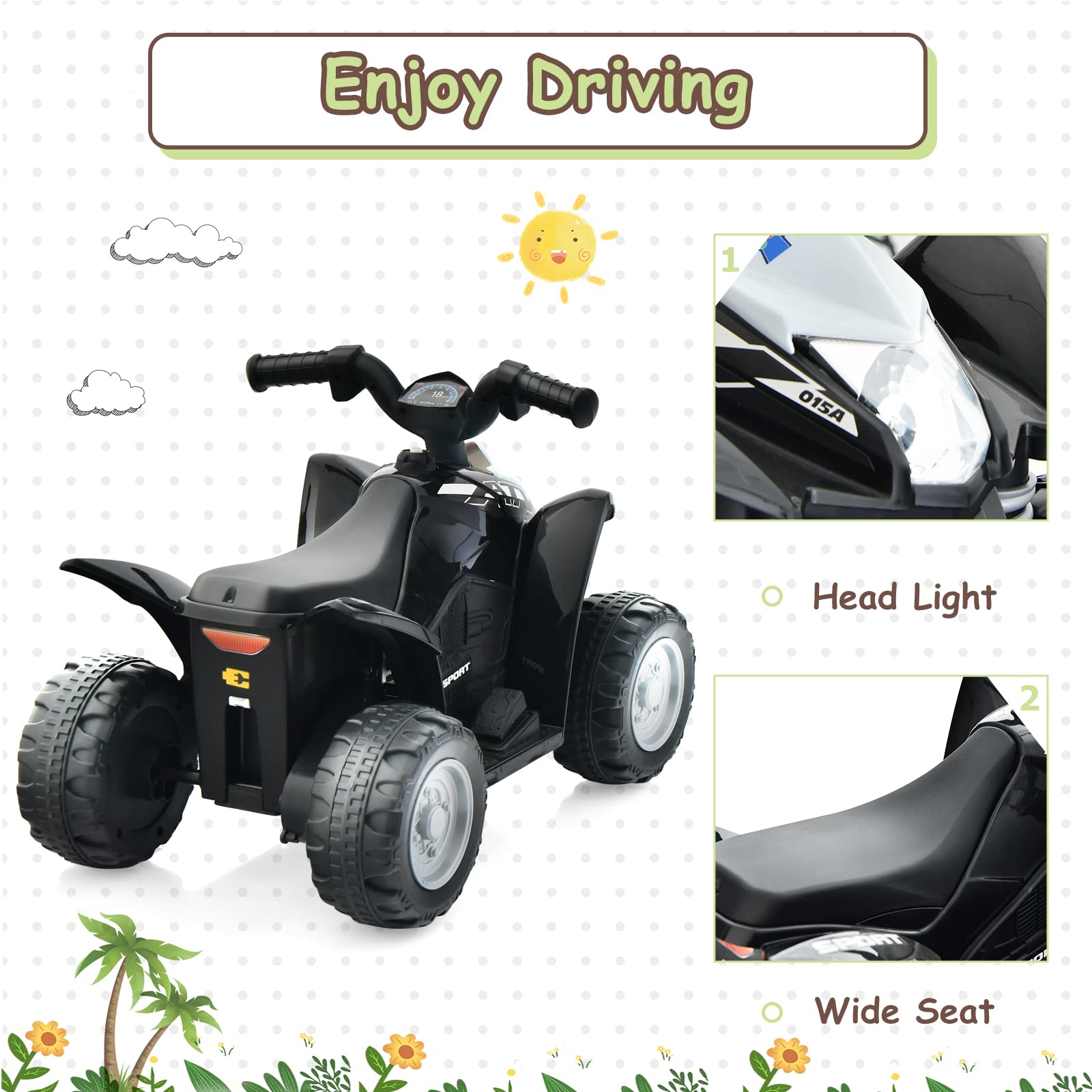 OLAKIDS Kids Ride on ATV, 6V Electric Vehicle for Toddlers, 4 Wheeler Battery Powered Motorized Quad Toy Car