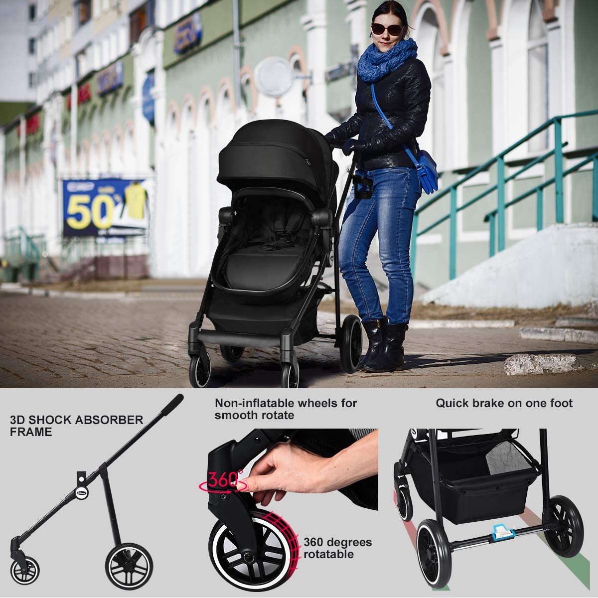 OLAKIDS 2 in 1 Baby Stroller, High Landscape Infant Stroller
