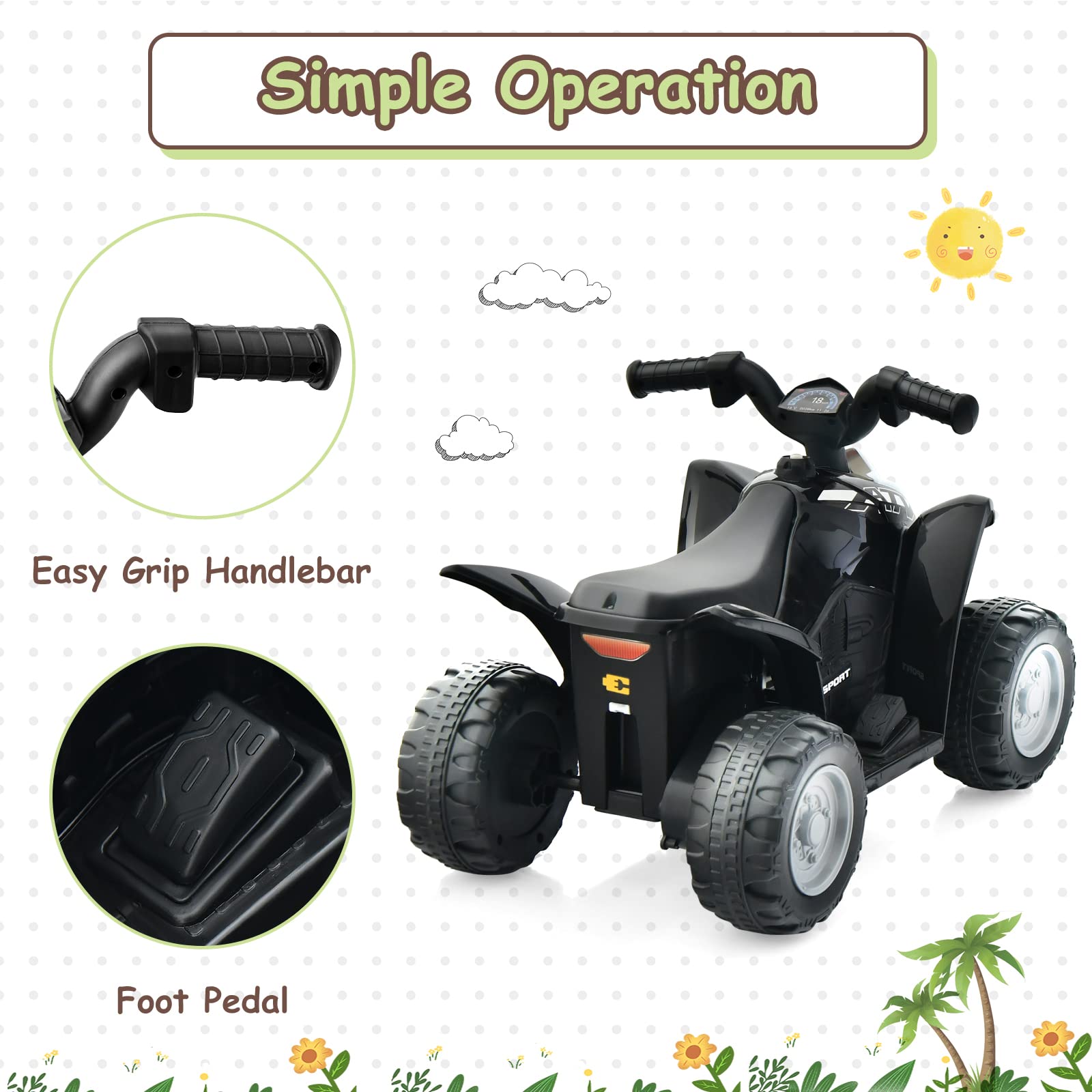 OLAKIDS Kids Ride on ATV, 6V Electric Vehicle for Toddlers, 4 Wheeler Battery Powered Motorized Quad Toy Car