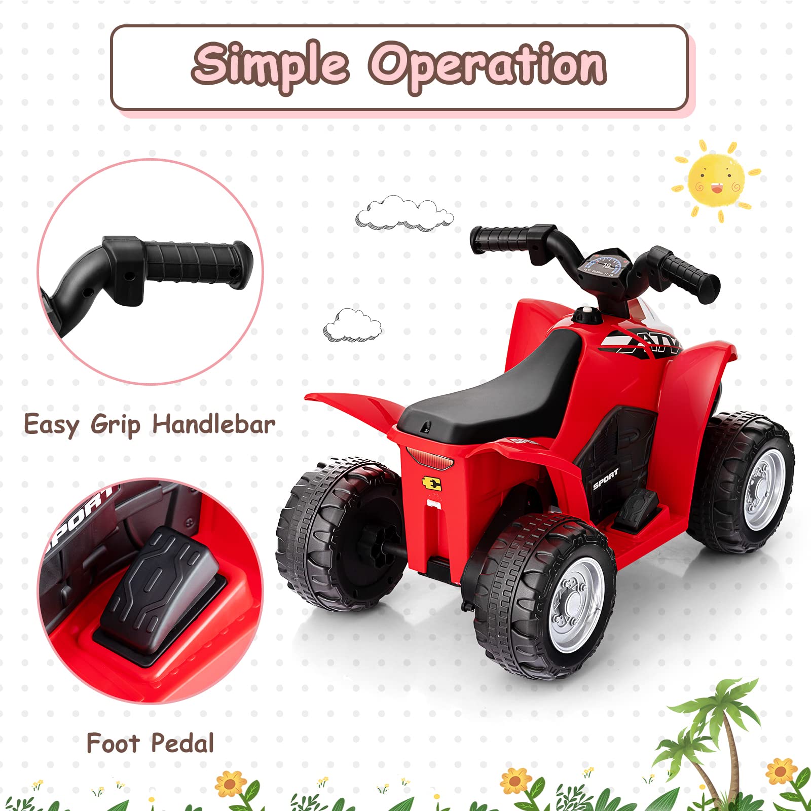 OLAKIDS Kids Ride On ATV, 6V Electric Vehicle for Toddlers, 4 Wheeler Battery Powered Motorized Quad Toy Car OLAKIDS