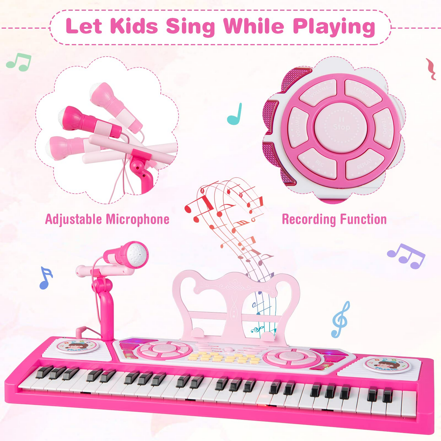 OLAKIDS 49 Keys Kids Piano Keyboard with Microphone, Portable Electronic Musical Instrument Toy OLAKIDS