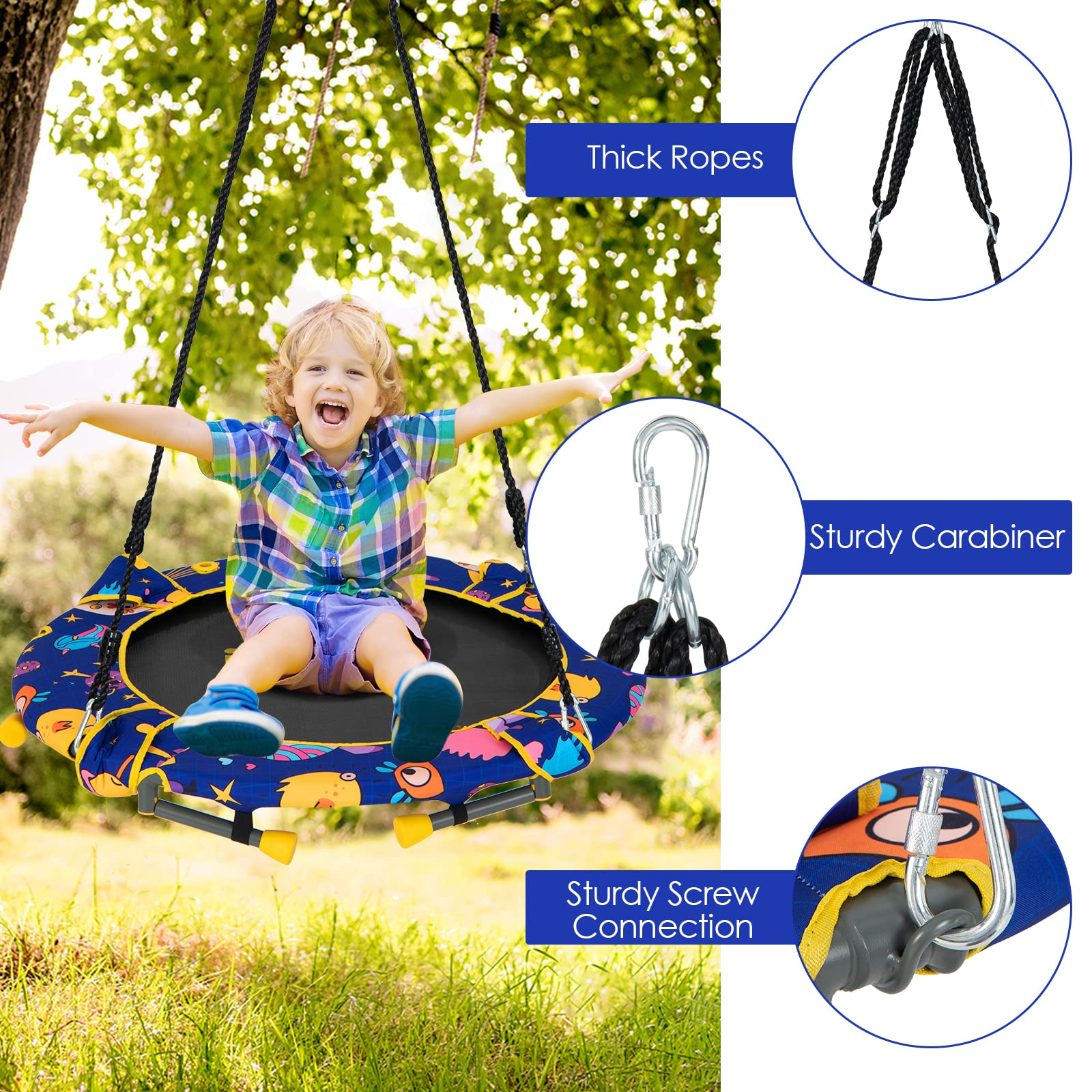 2 in 1 Trampoline and Swing Combo with Adjustable Straps Detachable Handrail OLAKIDS
