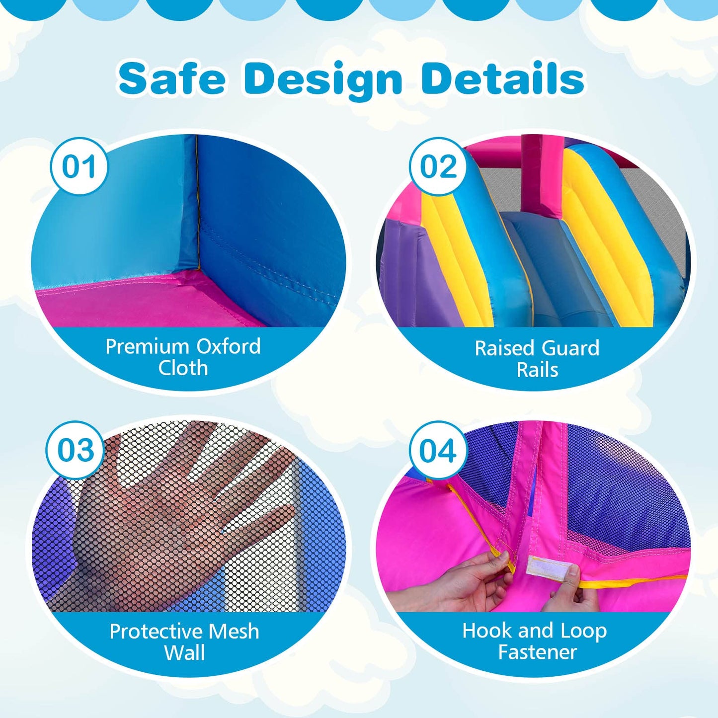 OLAKIDS Inflatable Bounce House, Kids Pink Jumping Castle with Slide, Ball Pit, Climbing Wall, Basketball Rim