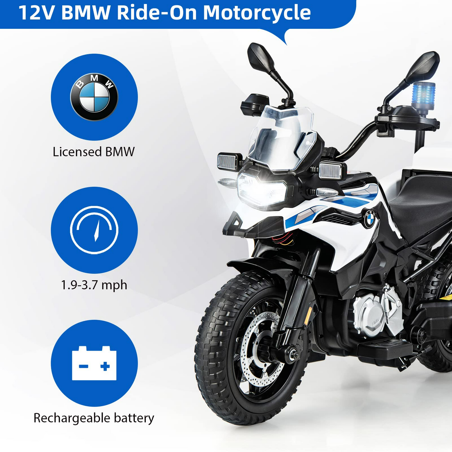 OLAKIDS Kids Motorcycle, 12V Licensed BMW Electric Ride On Police Dirt Bike with Training Wheels OLAKIDS