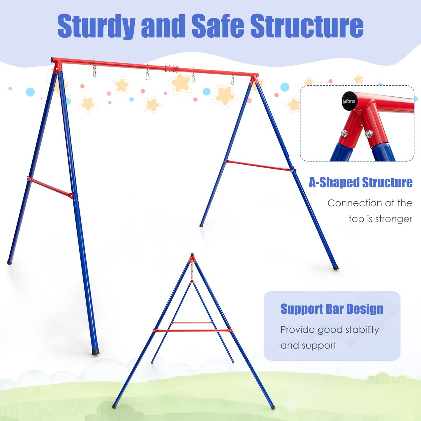 2 Seat Swing Stand Set | 550 lbs Heavy Duty Metal Swing Frame OLAKIDS