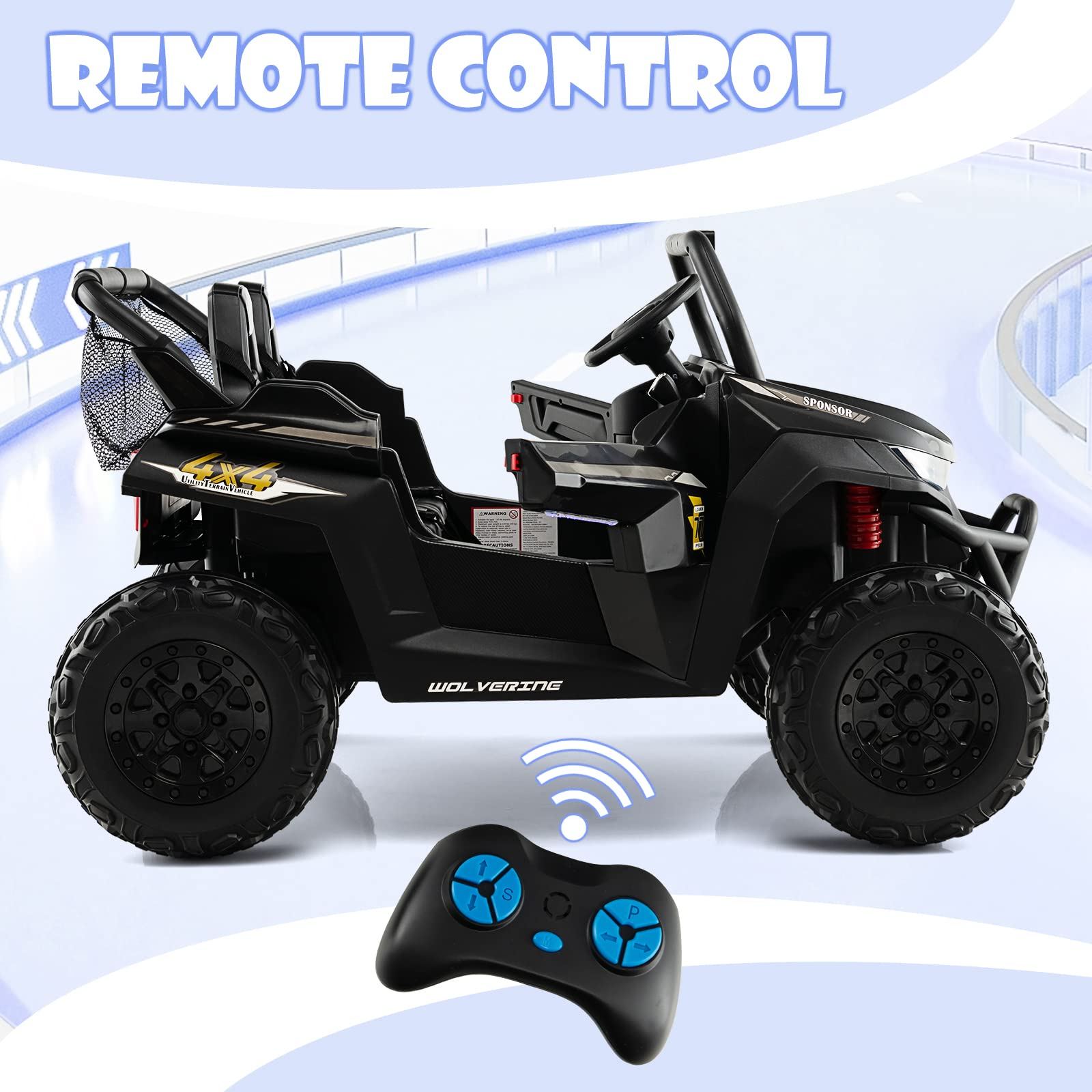 2 Seater Kids Ride On Car, 12V Electric Truck UTV with Remote Control OLAKIDS