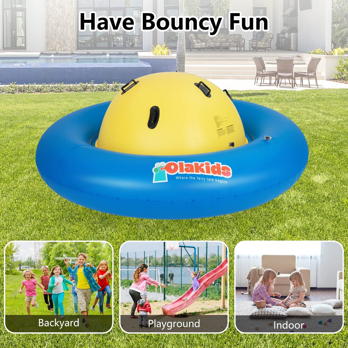 OLAKIDS 8FT Inflatable Dome Rocker Bouncer, Outdoor Kids Giant Roll and Play Seesaw Rocker with 6 Secure Handles