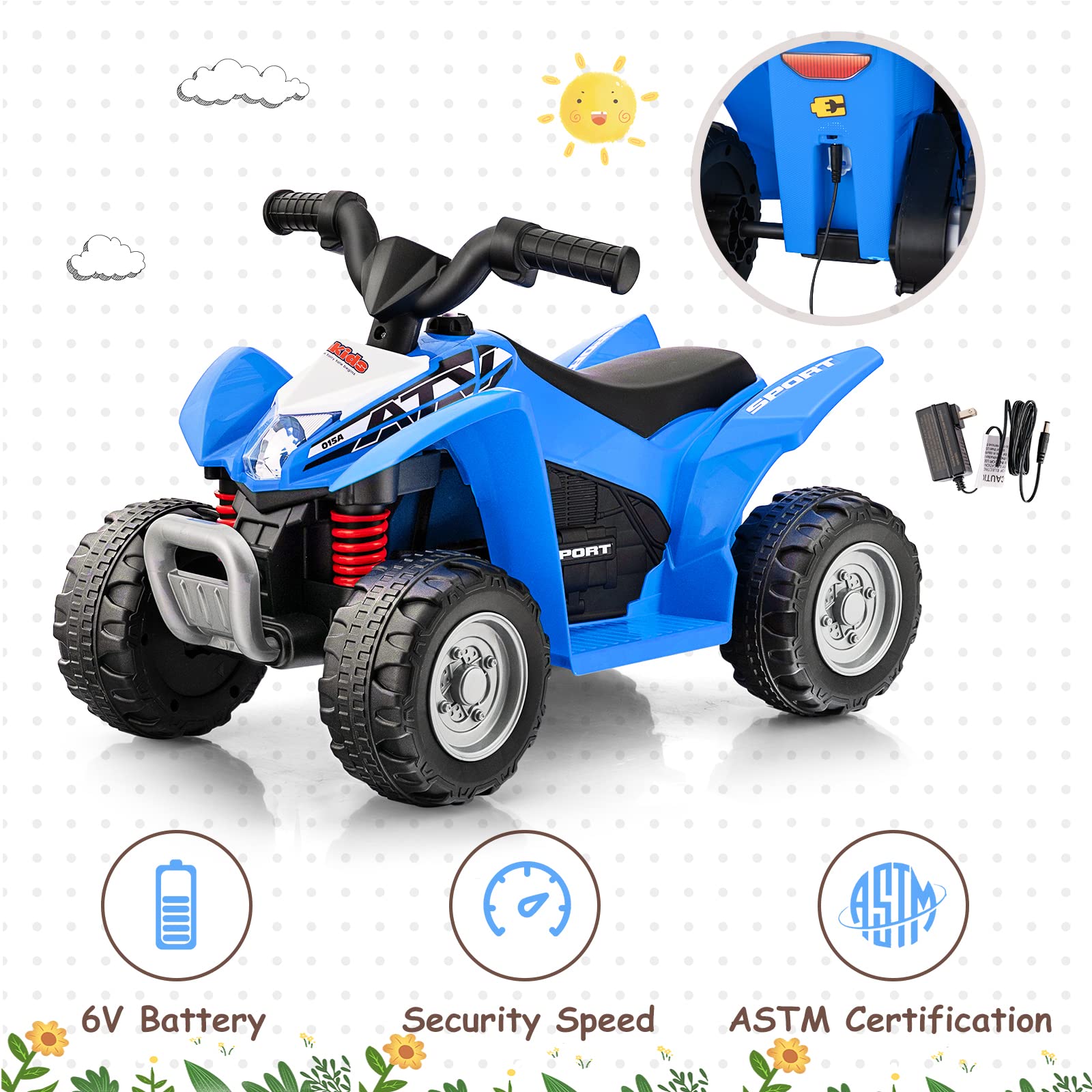 OLAKIDS Kids Ride On ATV, 6V Electric Vehicle for Toddlers, 4 Wheeler Battery Powered Motorized Quad Toy Car OLAKIDS