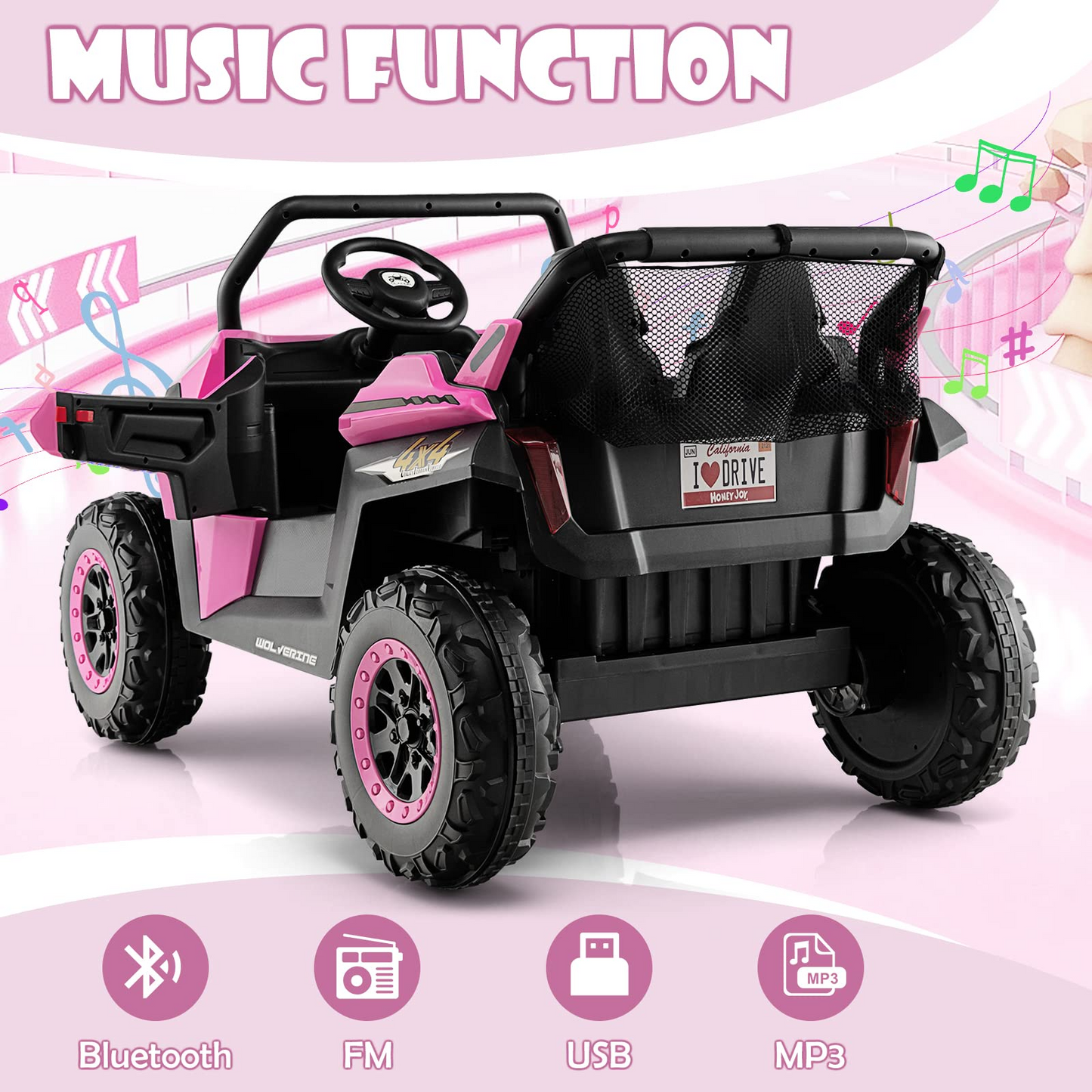 2 Seater Kids Ride On Car, 12V Electric Truck UTV with Remote Control OLAKIDS