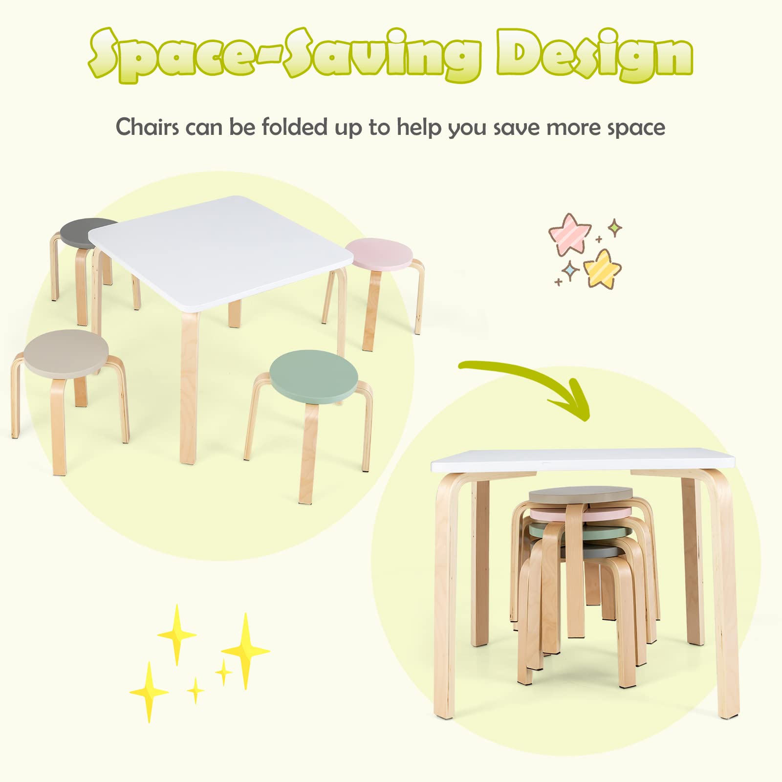 5-Piece Activity Table with 4 Stool for Toddler Drawing Reading OLAKIDS