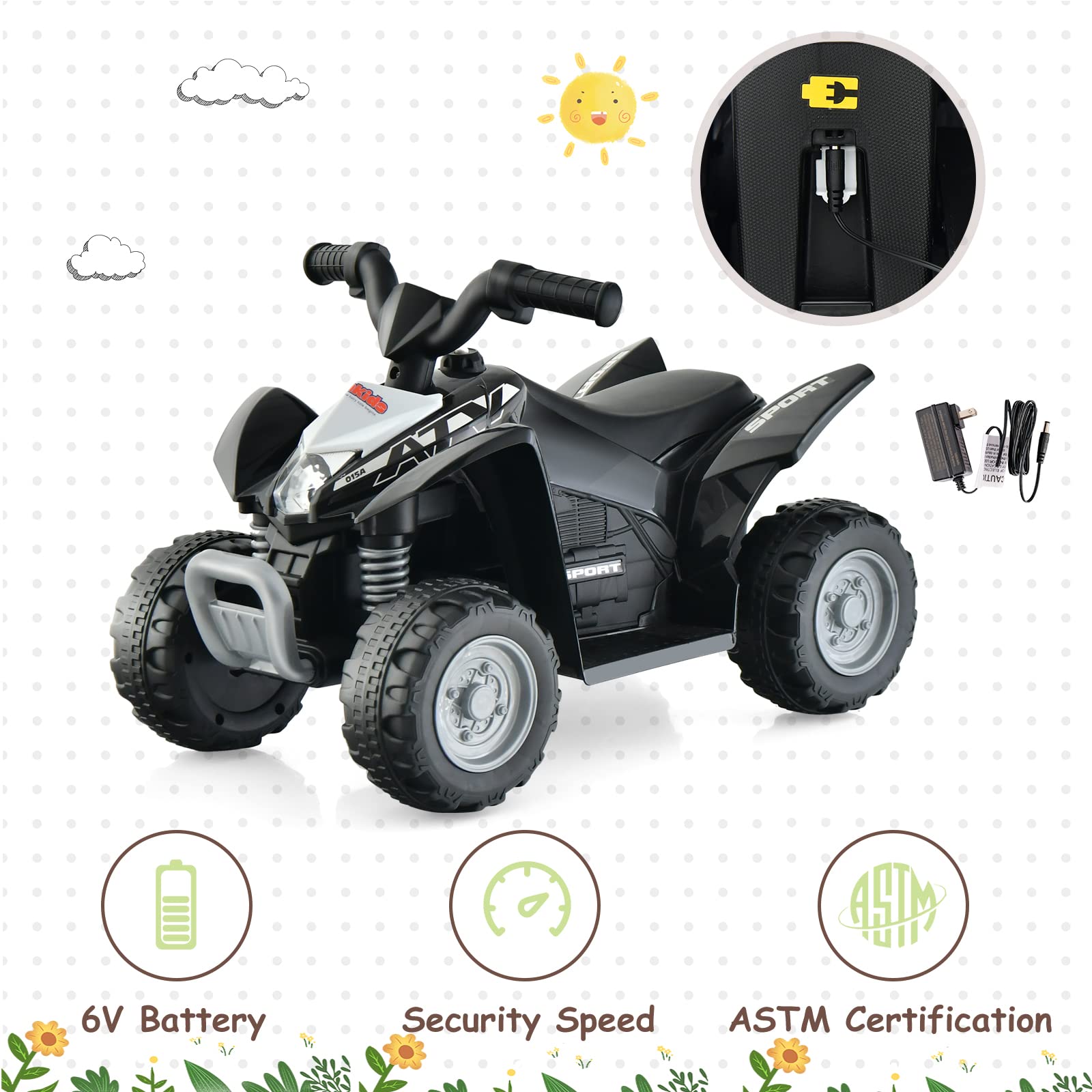 OLAKIDS Kids Ride on ATV, 6V Electric Vehicle for Toddlers, 4 Wheeler Battery Powered Motorized Quad Toy Car