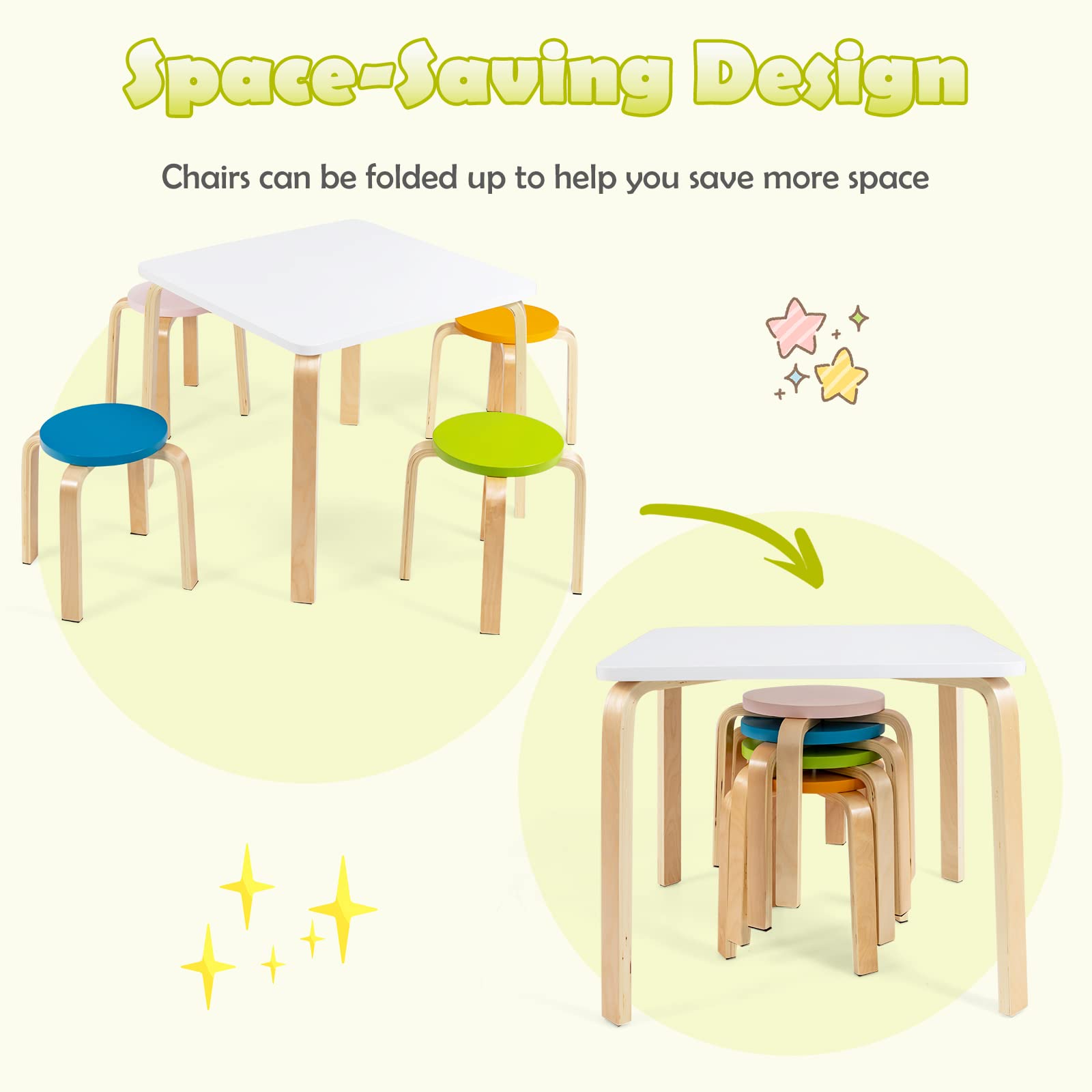 5-Piece Activity Table with 4 Stool for Toddler Drawing Reading OLAKIDS