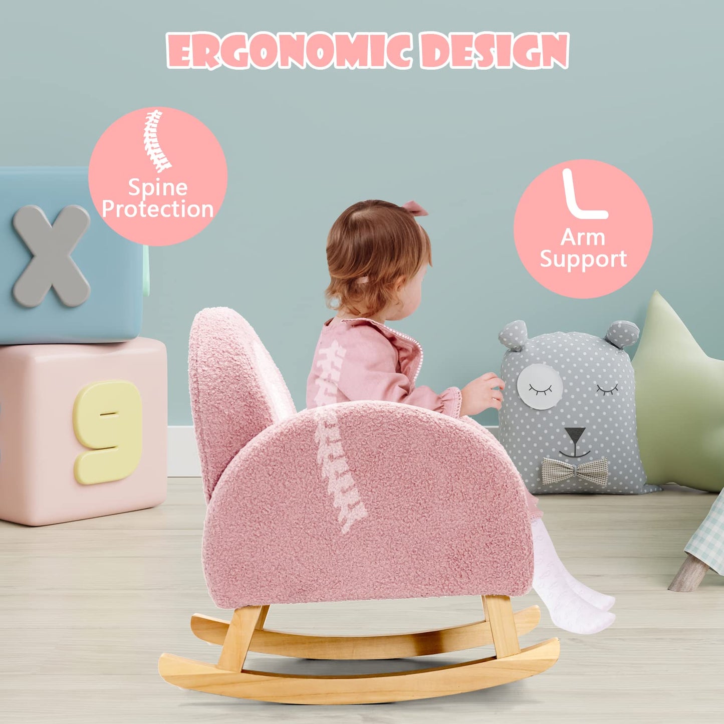 OLAKIDS Kids Sofa, Toddler Rocking Chair with Solid Wooden Frame, Anti-Tipping Design, Plush Fabric, Children Armchair OLAKIDS