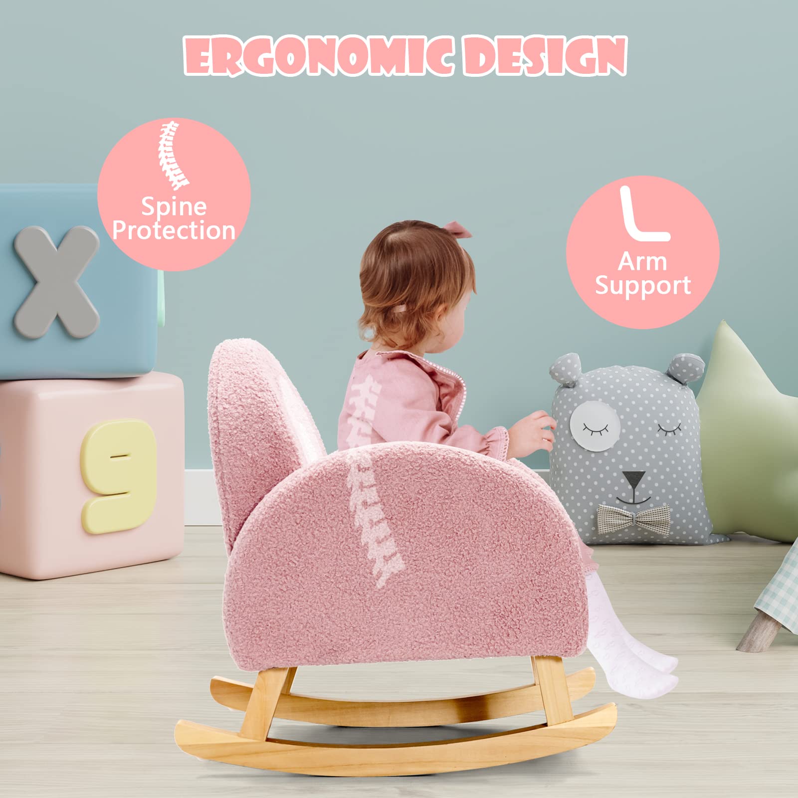 OLAKIDS Kids Sofa, Toddler Rocking Chair with Solid Wooden Frame, Anti-Tipping Design, Plush Fabric, Children Armchair OLAKIDS